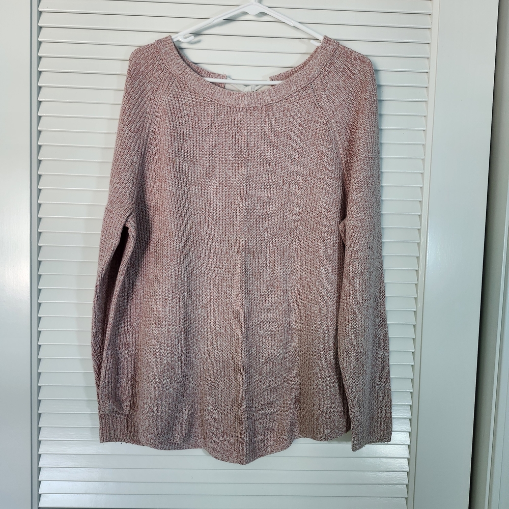 LOFT Pink Crew Neck Sweater Plush Knit